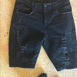 Men's Black Distressed Shorts
